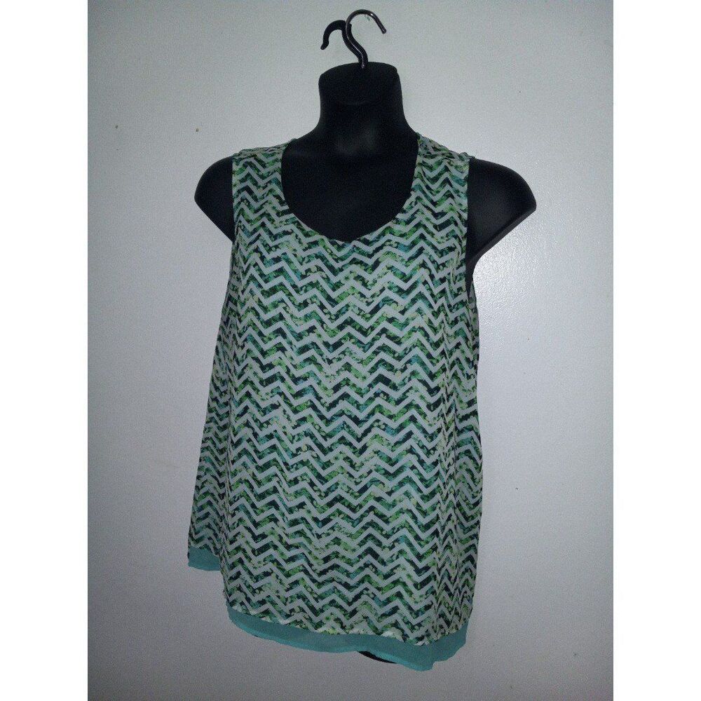 Green zig zag striped Tacera sleeveless blouse